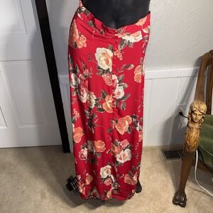 Vintage EXPRESS Red Floral Maxiskirt Button Front 90's Y2K SMALL ✅measurements